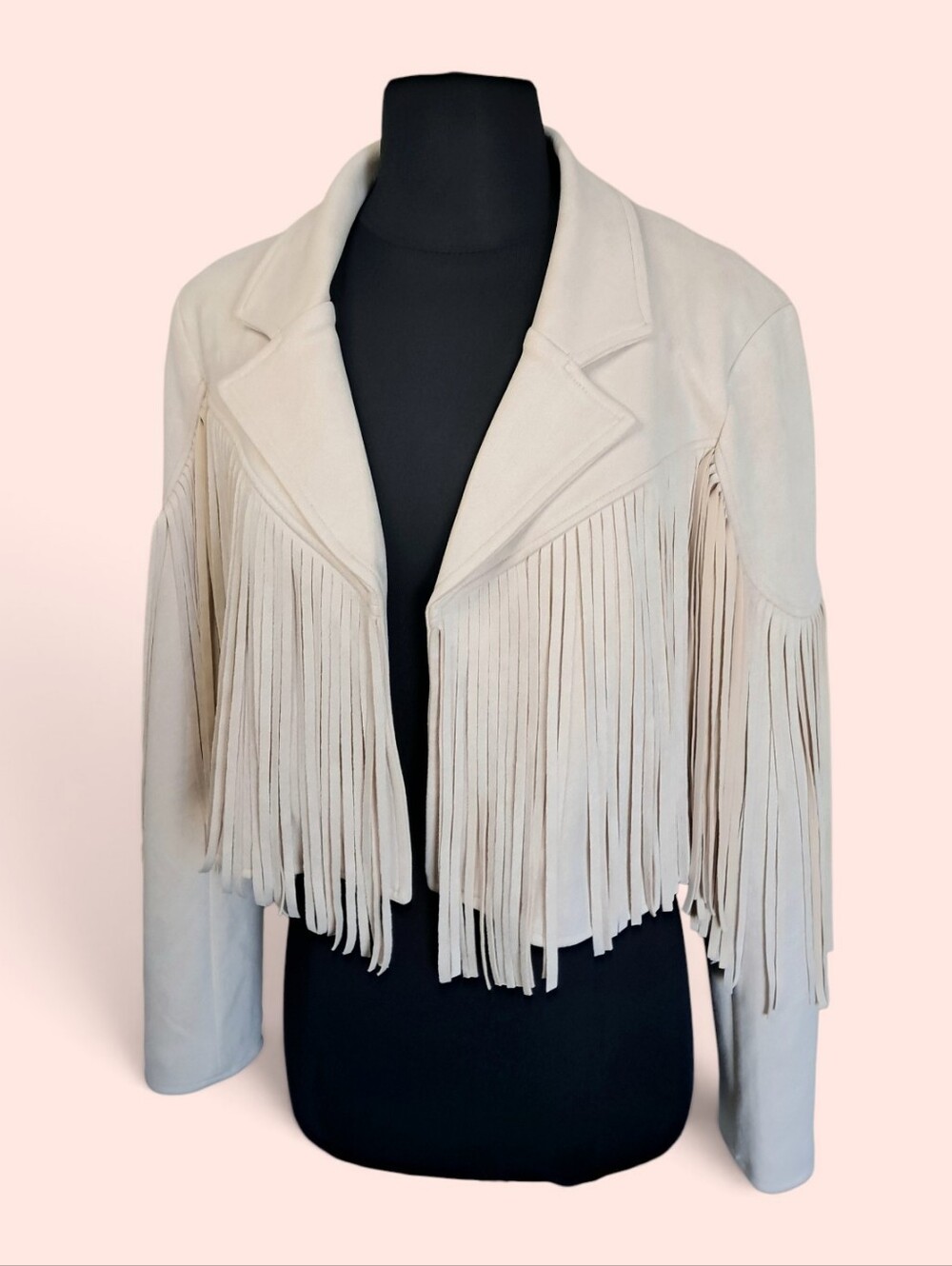Saints & Hearts Vegan Suede Cream Fringe Cropped Festival Jacket Size M
